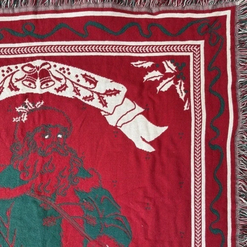 Vintage Christmas Throw Blanket Santa Claus Red Green Vintage Goodwin Weavers